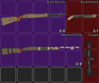 Zombie game inventory with new weapons & attachments.