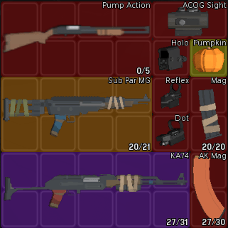 New survival game weapons in inventory.